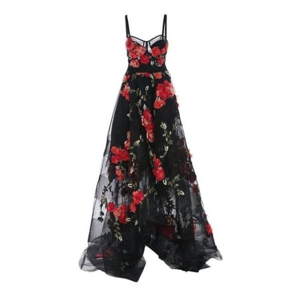 

spaghetti straps floral prom dresses with flowers for women, Red