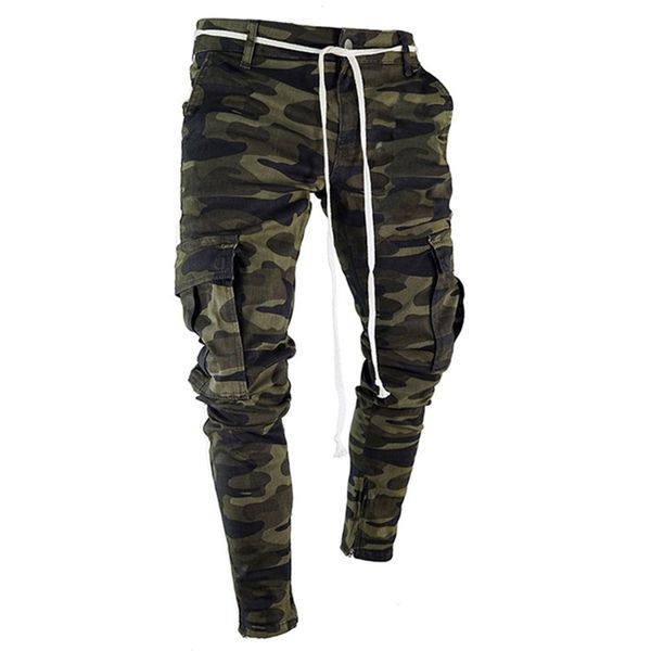 

work camo plaid trousers side stripes hip-hop style street men's trousers street fashion casual camo cargo pants, Blue