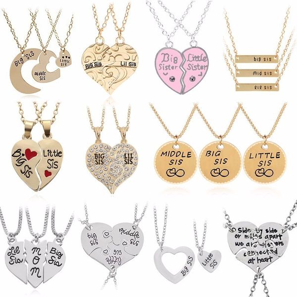 

2pc/set big sis lil sis pendant bff sister necklaces&pendants heart stitching sisters xmas broken heart necklace for women, Silver