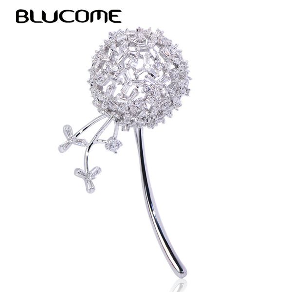 

blucome beautiful dandelion shape brooches copper cubic zircon jewelry pins for women girls clothes scarf hat accessories gifts, Gray