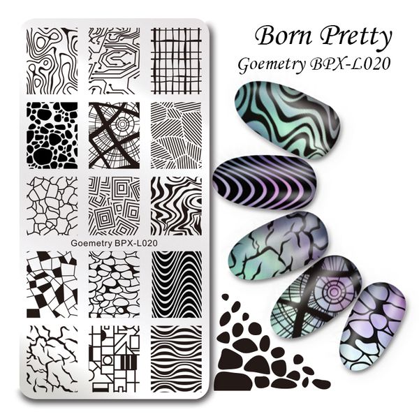 

born pretty geometric pattern stamping template rectangle manicure nail art image plate bpx-l020, White