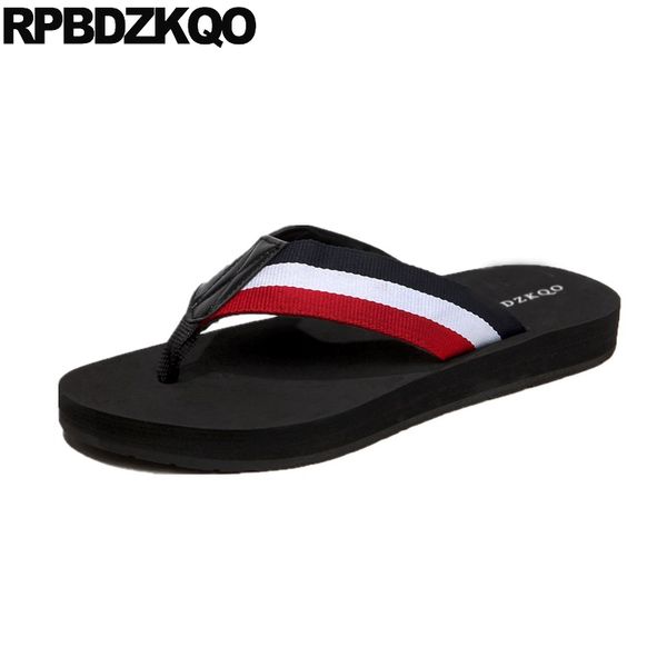 

mens sandals 2019 summer outdoor flip flop leather slides striped open toe waterproof slippers beach water soft shoes fashion, Black