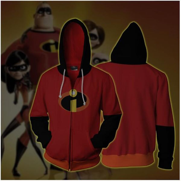 

2019 autumn winter 3d print incredibles cosplay sweatshirts hoodies fashion cosplay zipper hooded jacket clothing, Black