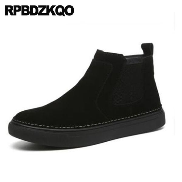 

black trainer ankle thick soled platform winter sneakers booties flat high men slip on casual shoes suede sole boots