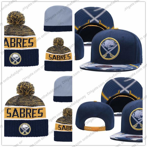 

Men's Buffalo Sabres Ice Hockey Knit Beanie Embroidery Adjustable Hat Embroidered Snapback Caps Gold White Navy Blue Stitched Knit Hat