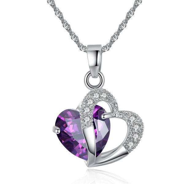 

blue heart of the ocean crystal pendant necklace purple zircon choker necklace for women valentine's day gift jewelry, Silver