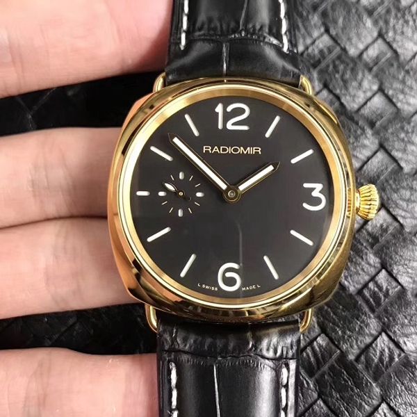 

42mm manual hand winding p.999 mens wristwatch gold men watch sapphire crystal xf waterproof mechanical dad birthday gift, Slivery;brown