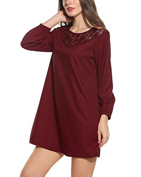 

zeagoo women's lace patchwork long sleeve casual loose t shirt dress, Black;gray