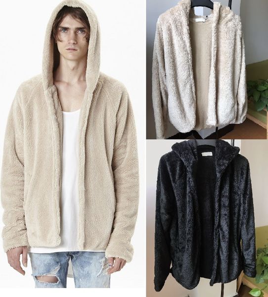 

high street popular solid color lambs hooded sweater cardigan warm fashion long sleeve men's jacket s-xl, Black