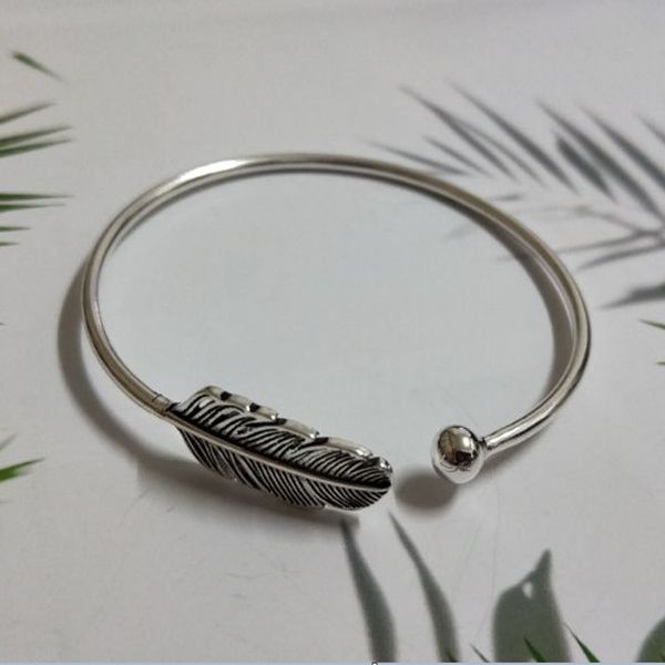 

s925 sterling silver feather bracelet fashion wild jewelry, Golden;silver