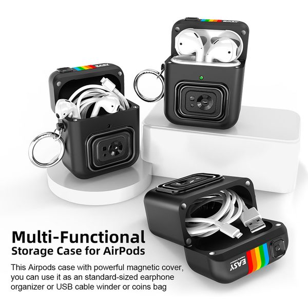 

fashion airpods 1/2 case polaroid camera creative bluetooth headset protective sleeve multi-function headset storage sleeve