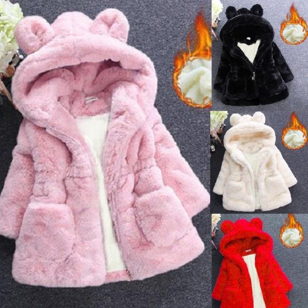 Toddler Kids Baby Boy Girl Winter Faux Fur Hooded Coat Plush Overcoat Outerwear