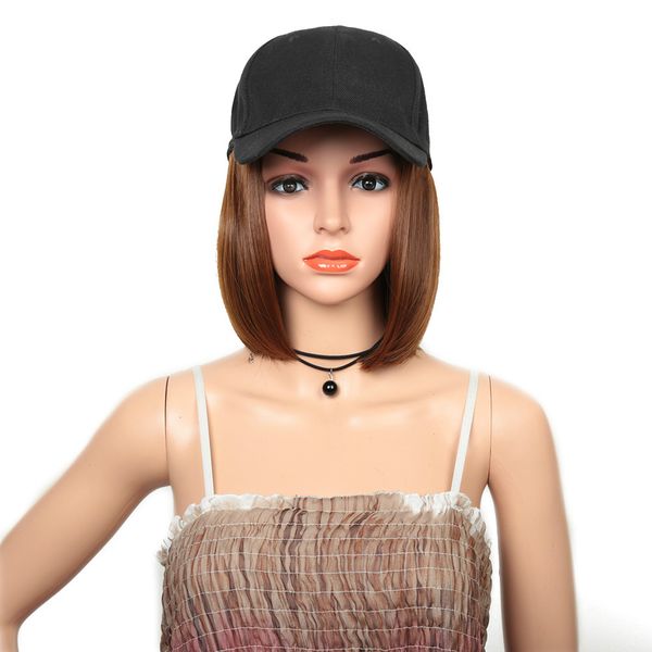 

короткий парик боб для женщин синтетический парик волос с hat cap парик все в один женский бейсболка golden beauty, Black