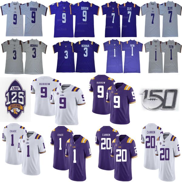 

125th l u tiger college football jer ey 9 joe burrow 3 odell beckham jr 7 grant delpit 20 billy cannon 1 kri tian fulton 1 cha e jer ey, Black;red