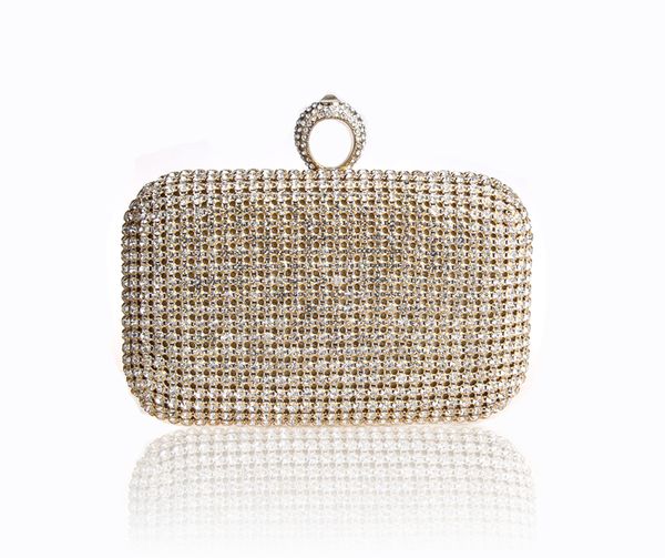 

2016 gold ladies rhinestone wedding evening bag female clutch handbag bride party purse mini makeup bag bolso 12050