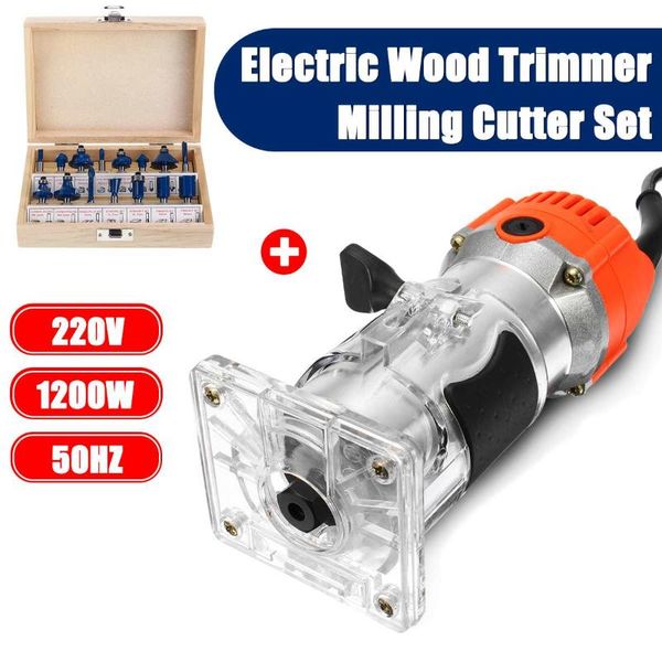 

1200w 220v electric wood trimmer laminator 35000r/min router joiners tool set aluminum+15pcs 6.35mm collet diameter wood router