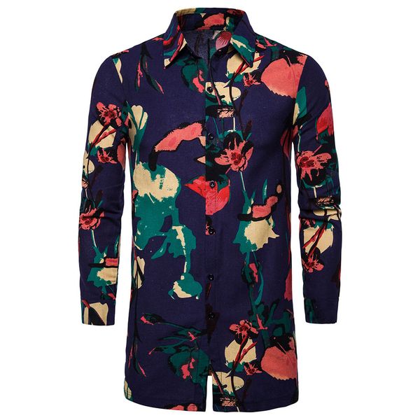 

men's clothing retro ethnic print lapel print fashion short-sleeved loose shirt shirt, White;black