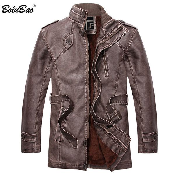 

bolubao men's leather jacket male motorcycle street windproof casual stand collar business standing collar winter jacket coat, Black