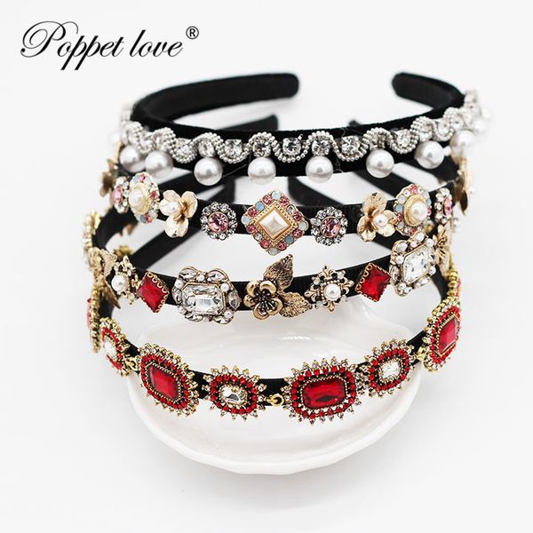 

2019 colorful rhinestone flower leaf hair hoop headband summer hairband for women girls bezel hair band hair accessorie, Golden;white