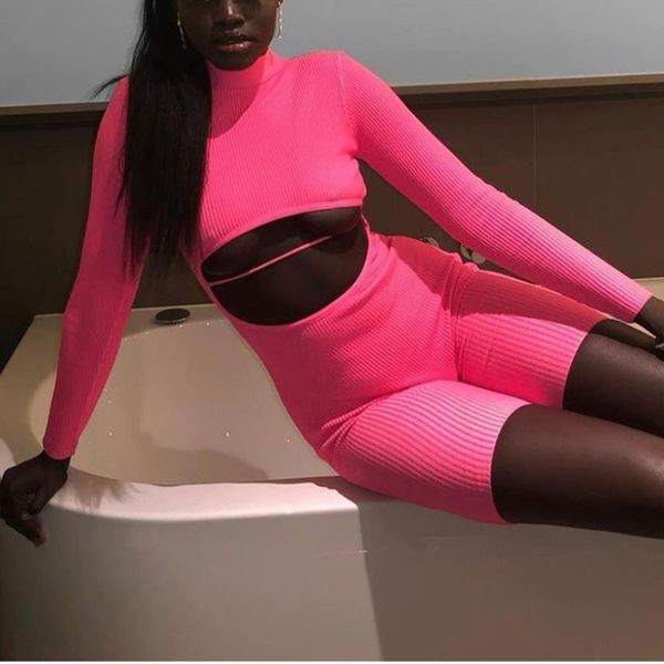 

women hollow out playsuits fitness casual long sleeve female rompers elastic skinny backless sportswear short jumpsuit overalls, Black;white