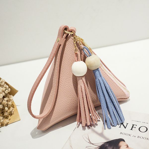 

european trendy triangle women's clutches small purse fringe bag ladies wallet casual leather handbags