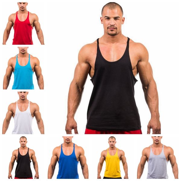 

2019 european spring and summer solid color fitness bodybuilding training vest, white, yellow, red, gray, black, support mixed batch