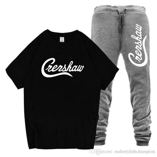 

mens tracksuits summer tshirts long trousers sports suits fashion designer mens 2pcs sets nipsey hussle crenshaw, Gray