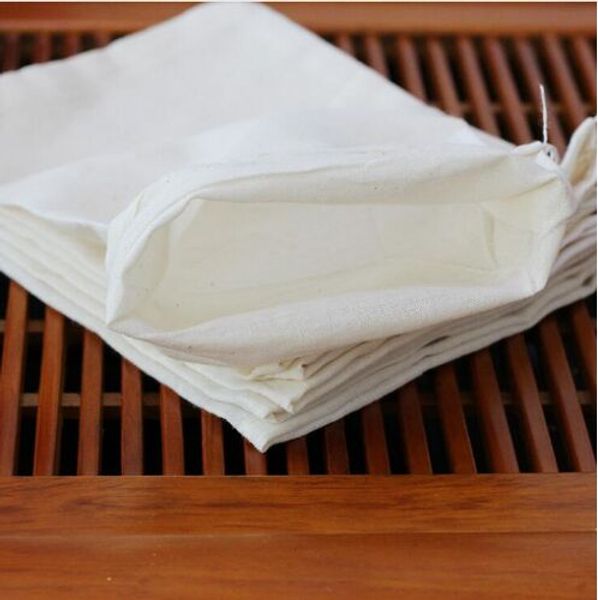 

10pcs/lot empty teabags cotton muslin drawstring strainer tea filter bag cooking food separate spice filter bag with string