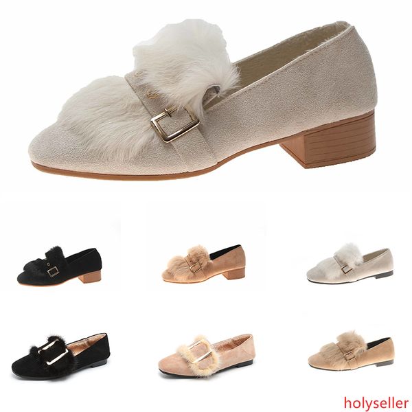 

2020 new women s vintage casual leather mid-heeled shoes with fluffy feather brown black gray outdoor walking shoes main17