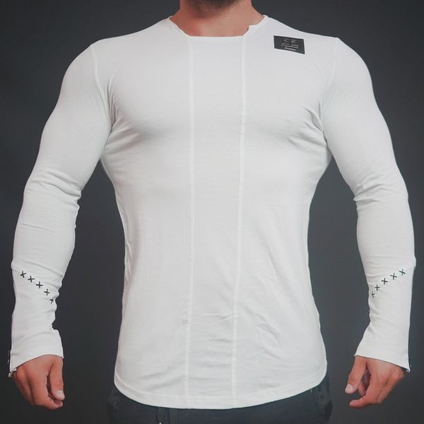 

2018 quick dry compression running t-shirt for men long sleeve sports gym fitness basketball jogging t-shirt, Black;blue