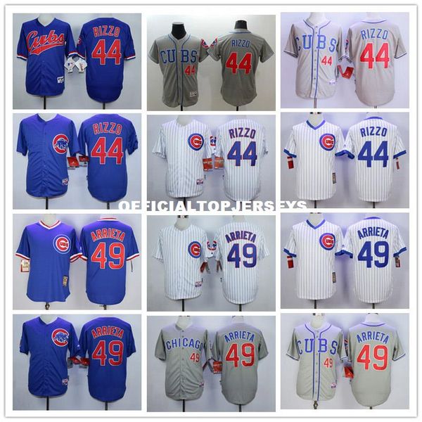 

#44 anthony rizzo 49 arrieta retro jersey new color white blue gray men size m-xxxl, Black;blue