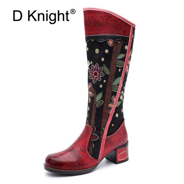 

new fashion genuine leather knee high riding boots for women ethnic patchwok high heels western cowboy women's boots shoes, Black