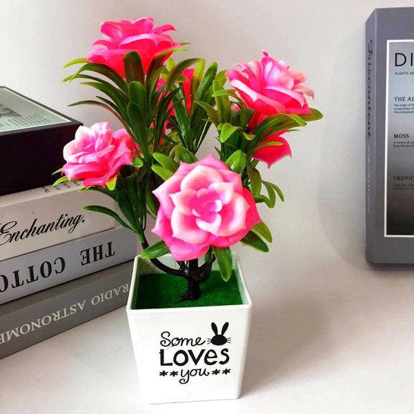 

artificial potted plant 7 heads rose flower bonsai home decor ornament 13*25 cm
