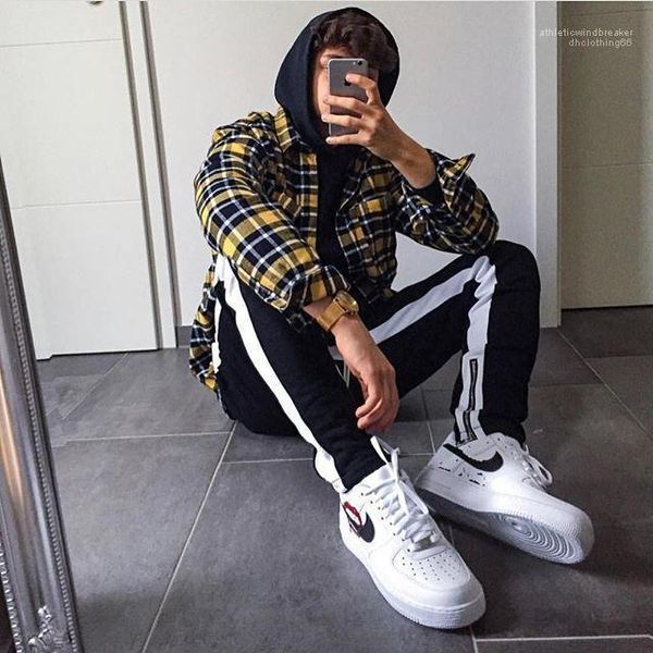 

skinny mens pencil pants casual mens running pants males clothing panelled mens designer pants fashion drawstring, Black