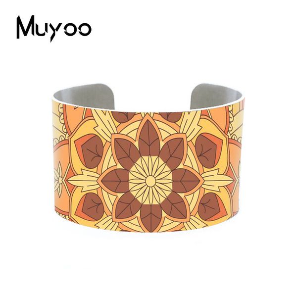 

kaleidoscope mandala pattern hand craft aluminum cuff gifts for hindu yoga mandala pattern om adjustable bangles, Black