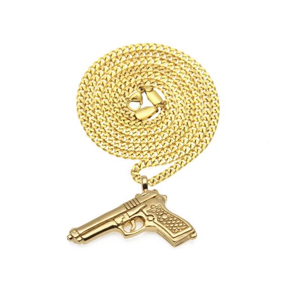 

кубинский link chains хип-хоп мужской мини-пистолет кулон простой винтовки тип подарок кулона из нержавеющей стали, Silver