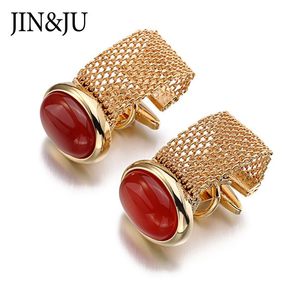 

jin&ju luxury 3 color chain cufflinks for mens shirt cufflink ellipse stone cuff links gemelos, Silver;golden