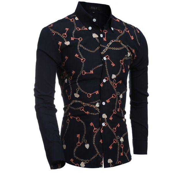 

men's casual shirts men shirt 2021 male long sleeve mens printed key chain slim fit dress hawaiian 2xl pwaa, White;black
