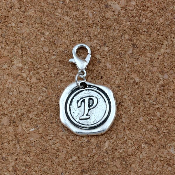 

letter " p "alphabet initial floating lobster clasps charm beads fit charm bracelet diy jewelry antique silver 18x32.5mm 50pcs a-4, Bronze;silver