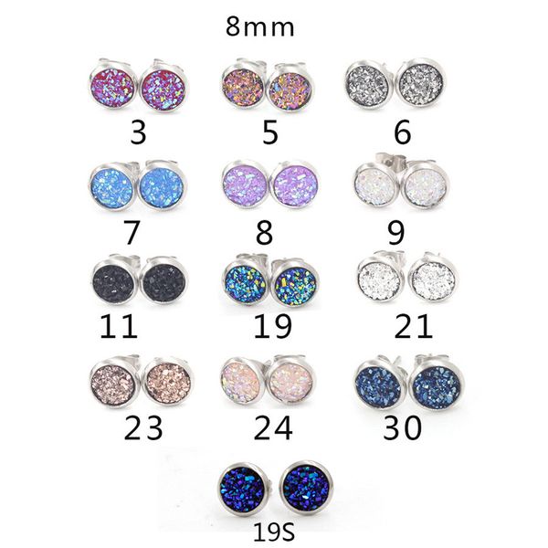 

fashion druzy stud earrings shiny women's round heart shape drop resin stone dangle gold silver earrings for ladies jewelry in bulk, Golden;silver