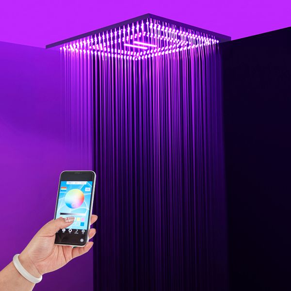 

colorful phone control light shower head rainfall waterfall led shower heads bathroom 24 inch ceiling showerheads 304 sus