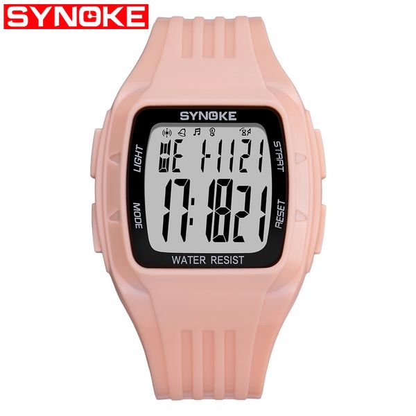 

synoke men fashion sport women's electronic watch running man led display water resistant digital wristwatches luminous clock, Slivery;brown