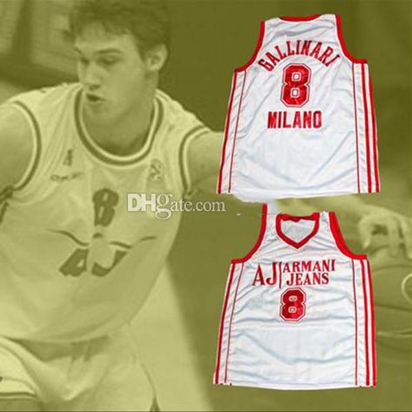 

#8 danilo gallinari milano retro classic basketball jersey mens stitched custom number and name jerseys, Black;red