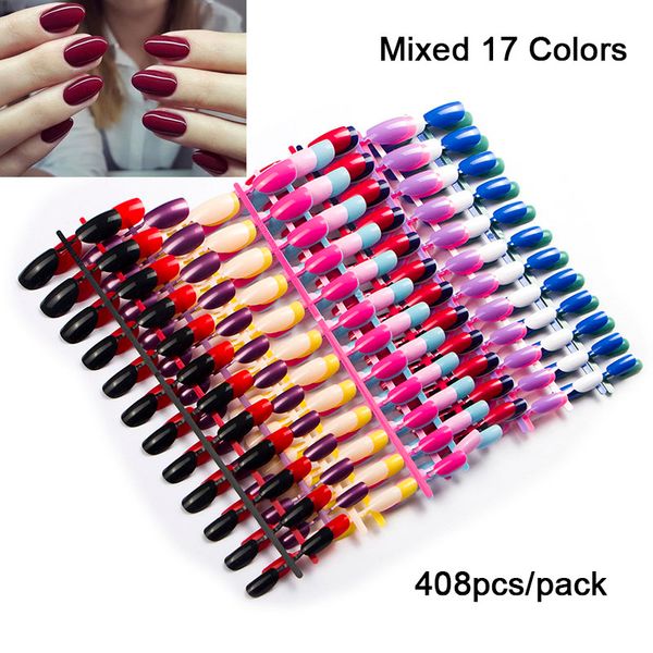 408 pcs / pack misturado 17 cores completa curta rodada dicas de unhas macias cor de doces oval cabeça falsa unhas acrílicas falsas Nail Art Salon Dicas