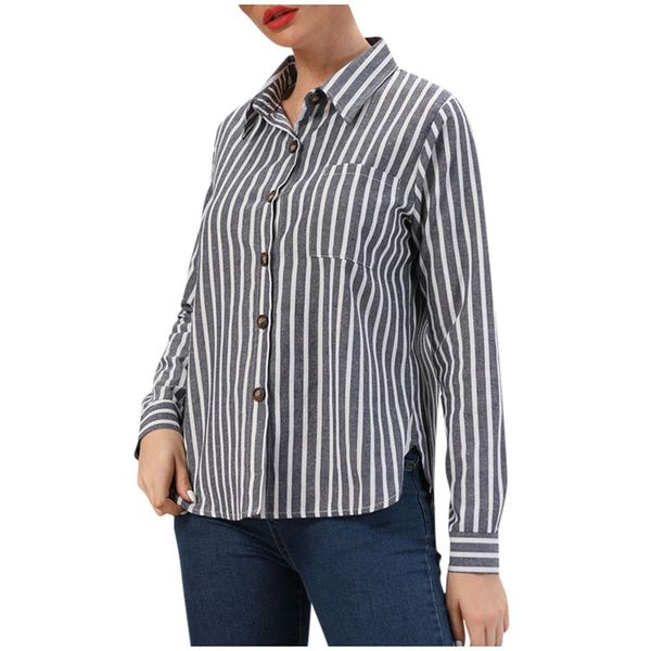 

striped women blouse loose sunscreen business long sleeve shirt splice stripebutton blouse blusas mujer de moda 2019, White