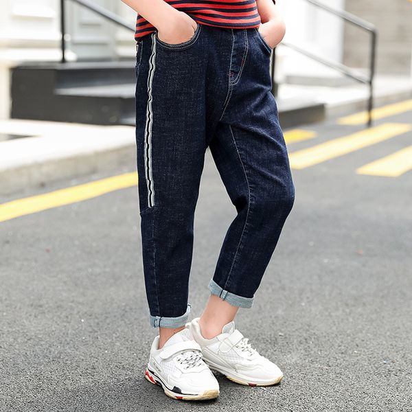 

fashimid big children cotton pants boys casual denim pants 2 colors kids warm spring autumn trousers blue/black color