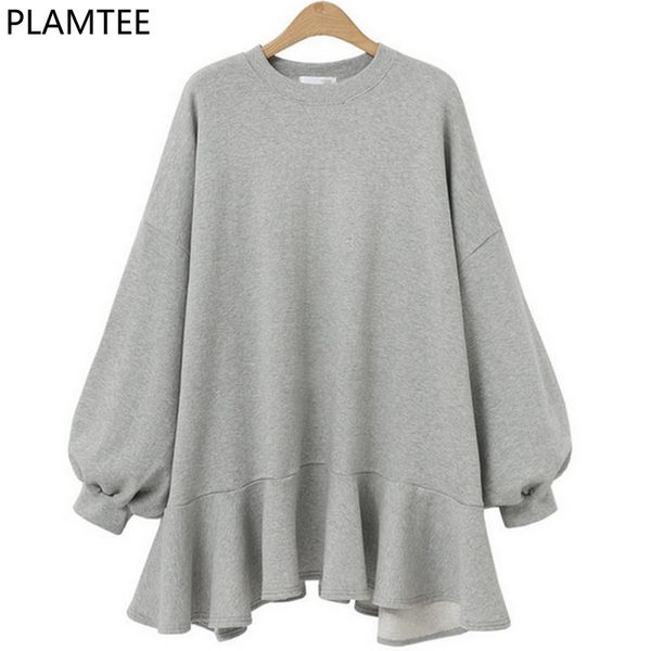 

plamtee плюс размера толстовка толстовка женщины оборки batwing рукав толстовка streetwear негабаритный hoodie kpop пуловер теплого tracksui, Black