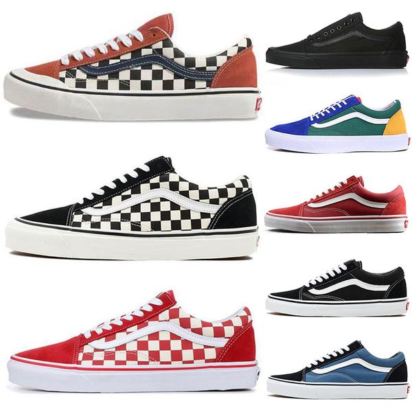 

new 2020 van canvas authentic old skool sk8 mens sports sneakers fear of god checkerboard triple black white men women flat skateboard shoes, White;red