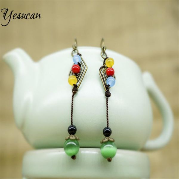

ethnic long tassel opal geometric dangle earrings for women 2020 vintage handmade colorful stone drop earrings piercing hook ear, Silver
