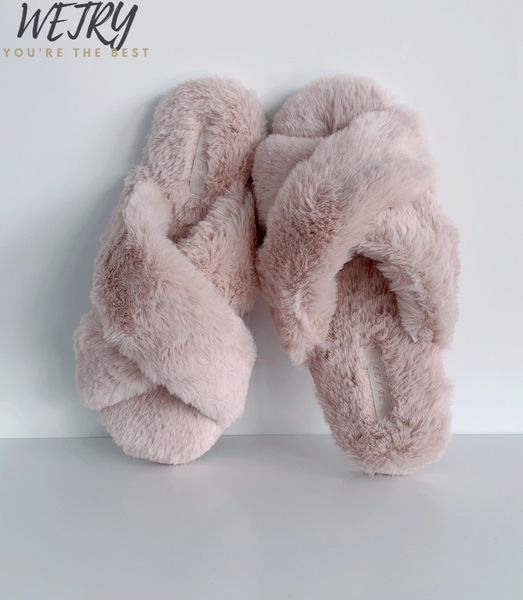 

women home slippers winter warm shoes woman slip on flats slides female faux fur slippers 36-41 wholesale, Black